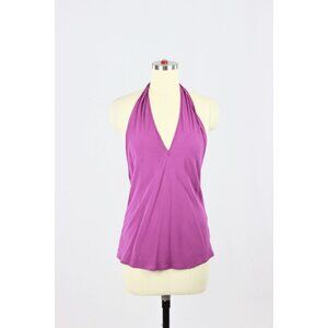 STEPHAN JANSON Purple 100% Silk Crepe De Chine V-Neck Halter Tank, Size 44